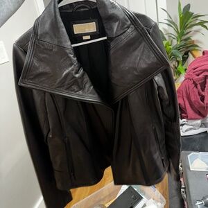 Michael Kors Black Leather Motorcycle Jacket- size L